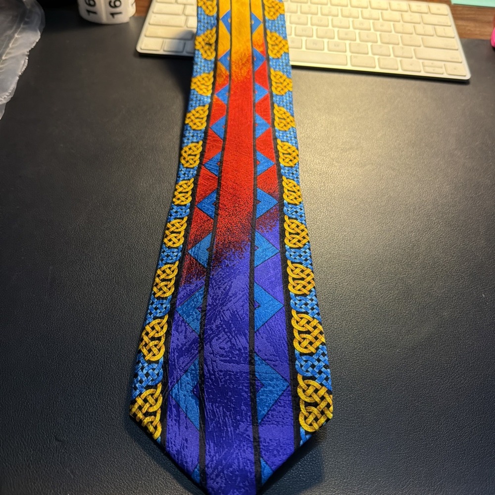 RUSH LIMBAUGH No Boundaries Men's 100% Silk Necktie USA Geometric Blue/Multi